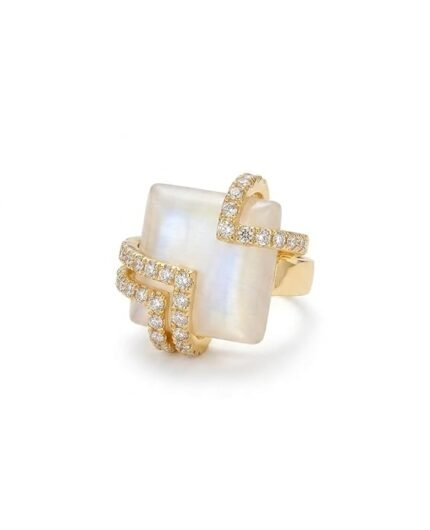 White Geometric Statement Ring – 18K Gold Plated Mother of Pearl Style Square Ring for Women with Cubic Zirconia Accents